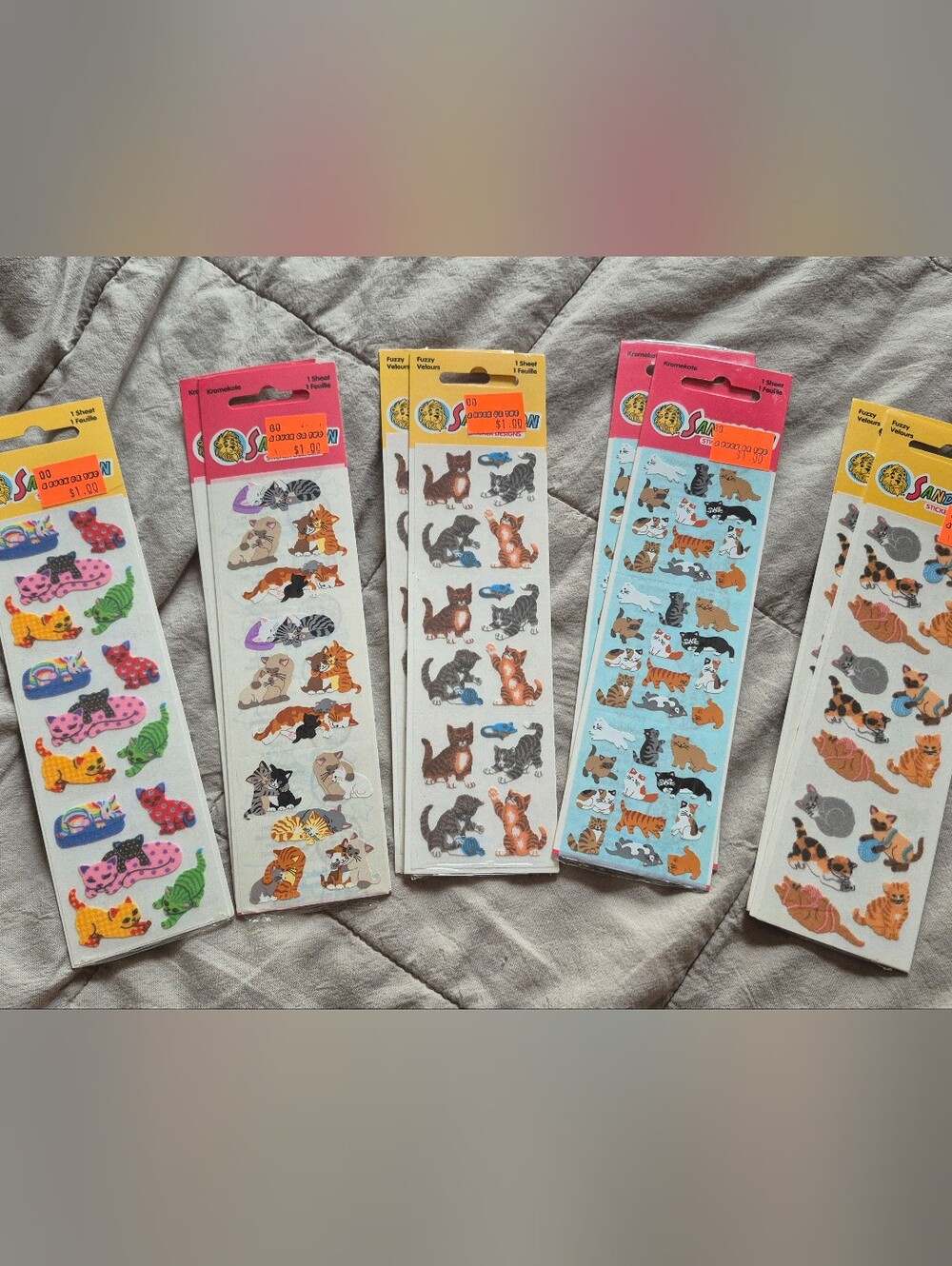 Vintage Sandylion Cat Kitty Fuzzy Stickers Sticker Strip Lot